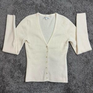 Reformation Ivory V-Neck Cashmere Cardigan and Tank Top Set